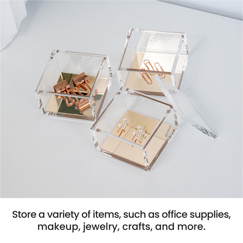 OfficeGoods 3-Tier Stackable Acrylic Holder- Stylish Desk Organizer and Storage for Office or Home â€“ Transparent Square Design with Gold Metal Base - Image 3